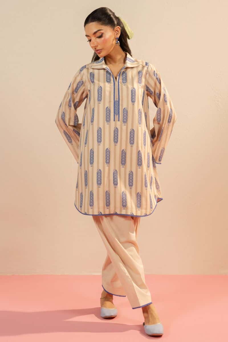 Beige Printed Cambric 1 Piece Unstitched Shirt