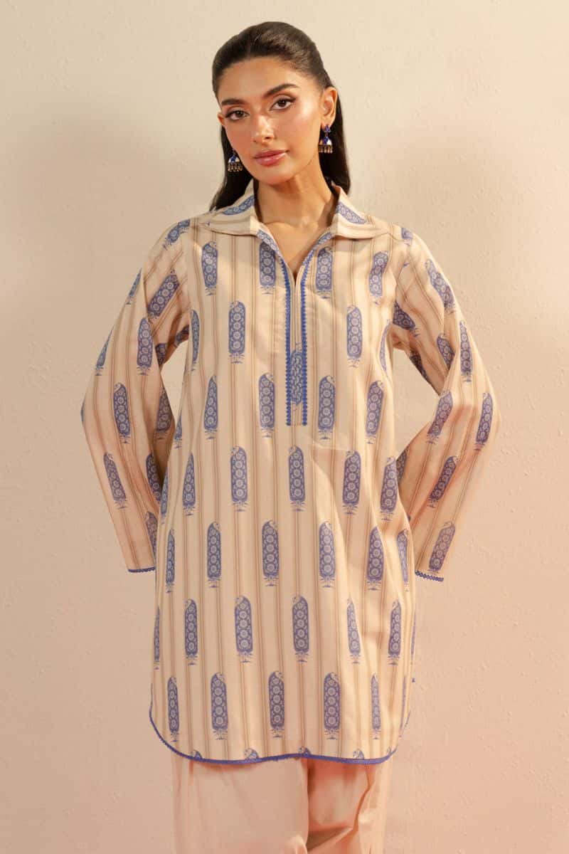 Beige Printed Cambric 1 Piece Unstitched Shirt - alternate view