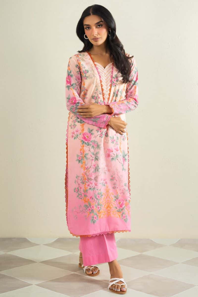 Pink Printed Cambric 1 Piece Unstitched Shirt