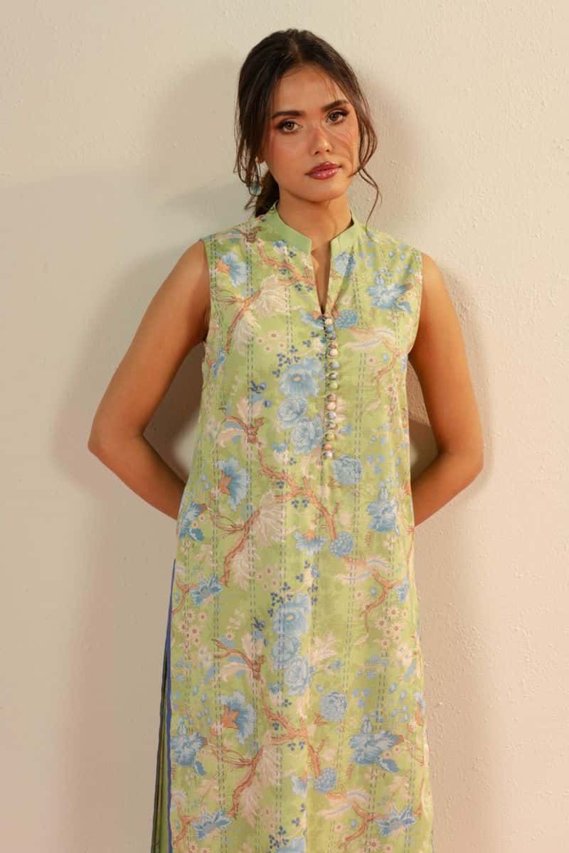 Green Printed Cambric 1 Piece Unstitched Shirt - alternate view