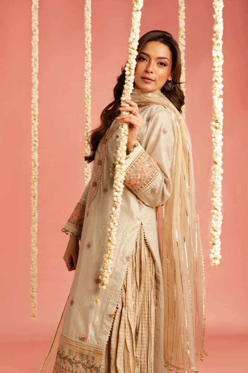 Sage Embroidered Lurex Jacquard 3 Piece Unstitched Suit - alternate view