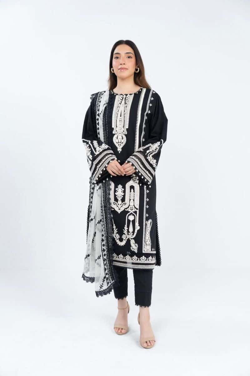 Black Embroidered Lawn 3 Piece Unstitched Suit